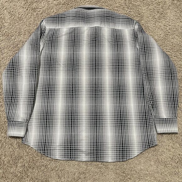 Bugatchi Shirt Men XL Gray Black Classic Fit Long Sleeve Check Squares Geometric - Picture 9 of 12